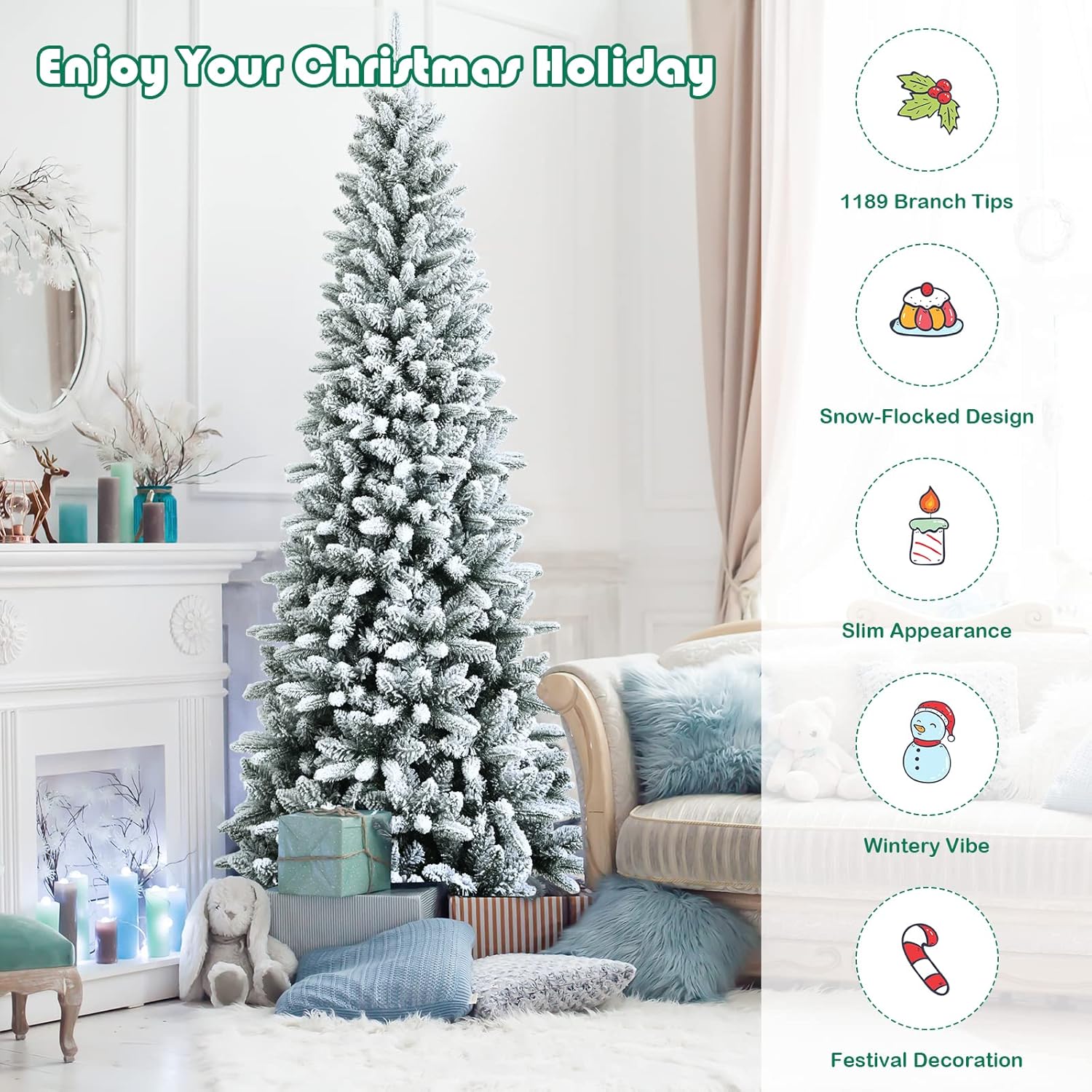 Goplus 7ft Artificial White Christmas Tree Xmas Pine Tree with Solid Metal Legs Perfect for Indoor and Outdoor Holiday Decoration