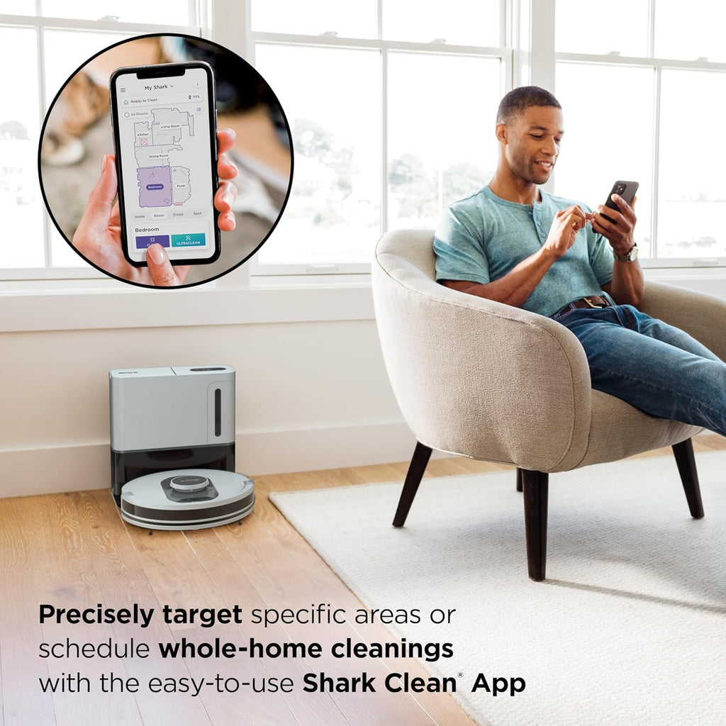 Shark AI Ultra Voice Control Robot Vacuum with Matrix Clean Navigation, Home Mapping, 60-Day Capacity, XL Self-Empty Base for Homes with Pets, Carpet & Hard Floors, Cool Grey
