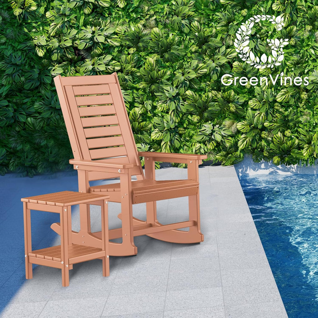 GREENVINES Outdoor Rocking Chairs | Set of 2 | Porch Rocker | HDPE Plastic | Black | Oversized Rockers | High Back | Big & Tall | Ladder Back | for Patio Outside Backyard Balcony Garden