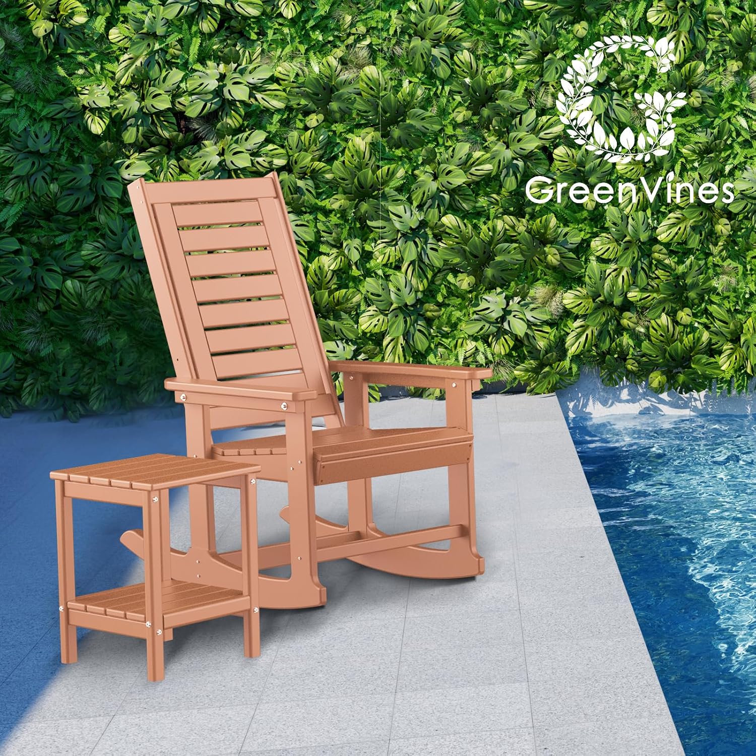 GREENVINES Outdoor Rocking Chairs | Set of 2 | Porch Rocker | HDPE Plastic | Black | Oversized Rockers | High Back | Big & Tall | Ladder Back | for Patio Outside Backyard Balcony Garden