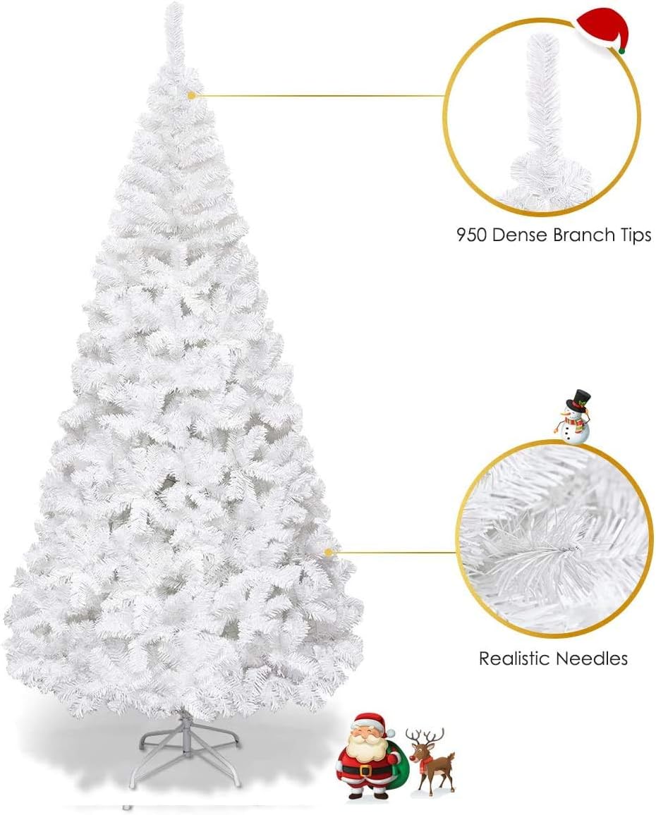 Goplus 7ft Artificial White Christmas Tree Xmas Pine Tree with Solid Metal Legs Perfect for Indoor and Outdoor Holiday Decoration