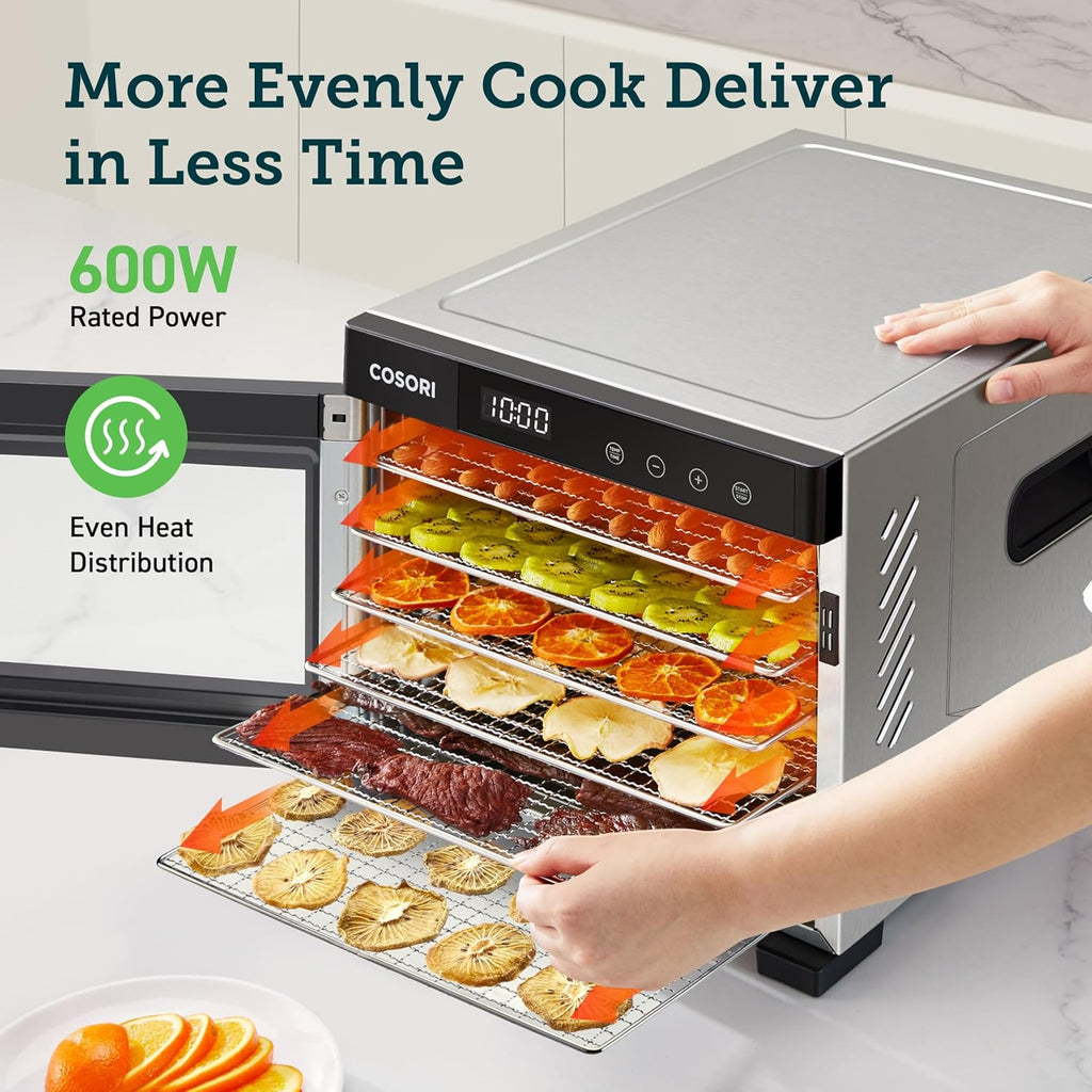 COSORI Food Dehydrator for Jerky, 176°F Temperature Control, 5 Stainless Steel Trays Dryer Machine, 4 Presets, 48H Timer, for Dog Treats, Meat, Fruit, Veggies, Snacks, Recipe Book Included