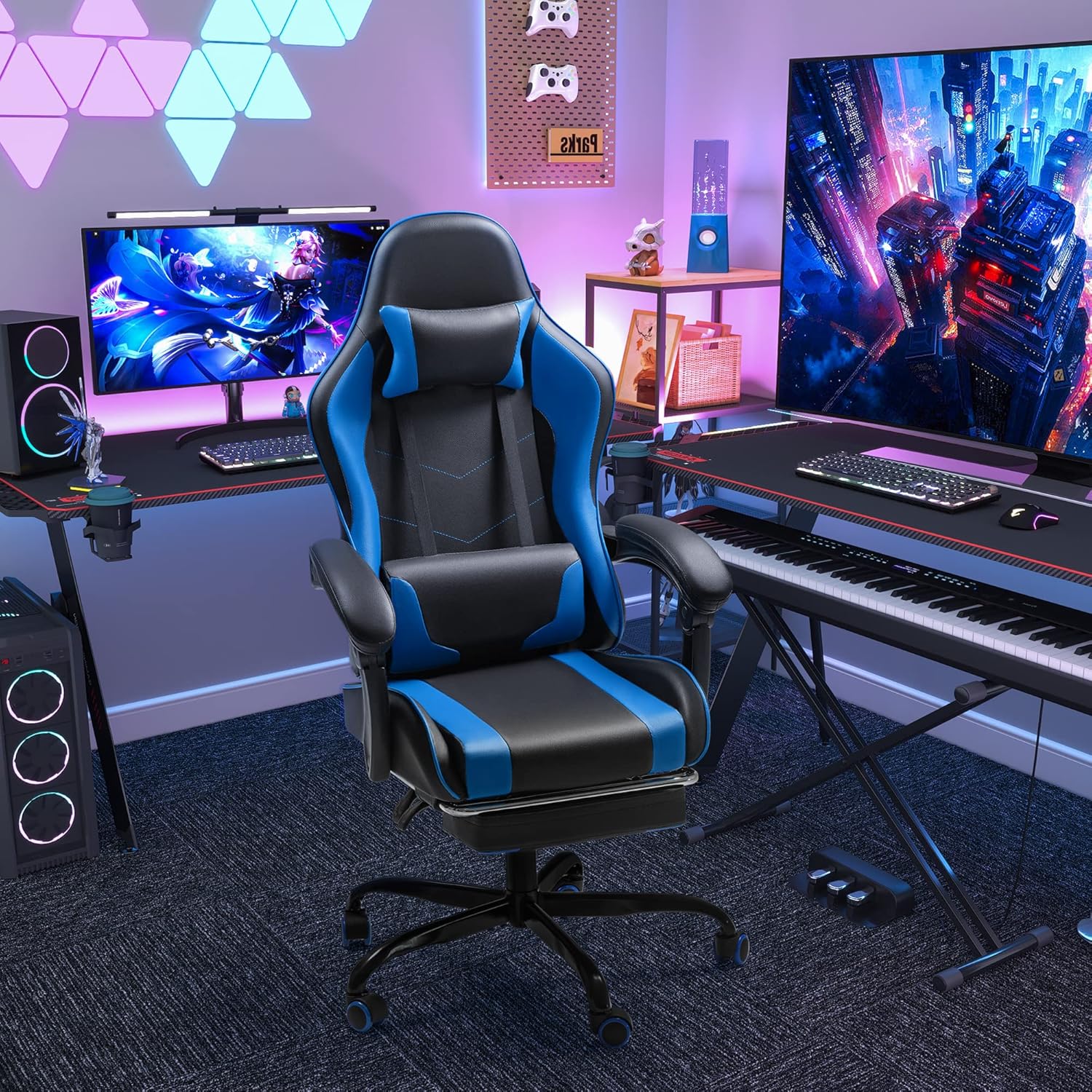 Homall Gaming Chair, Video Game Chair with Footrest and Massage Lumbar Support, Ergonomic Computer Chair Height Adjustable with Swivel Seat and Headrest (Grey)