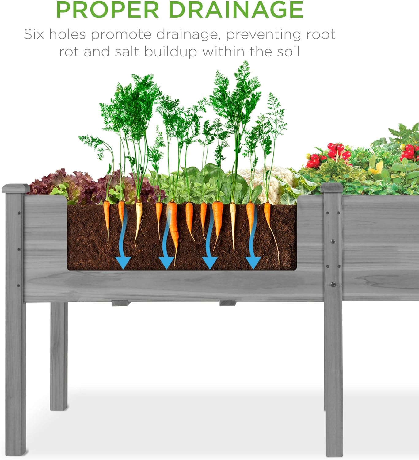 Best Choice Products 72x23x30in Raised Garden Bed, Elevated Wood Planter Box Stand for Backyard, Patio, Balcony w/Divider Panel, 6 Legs, 300lb Capacity - Natural