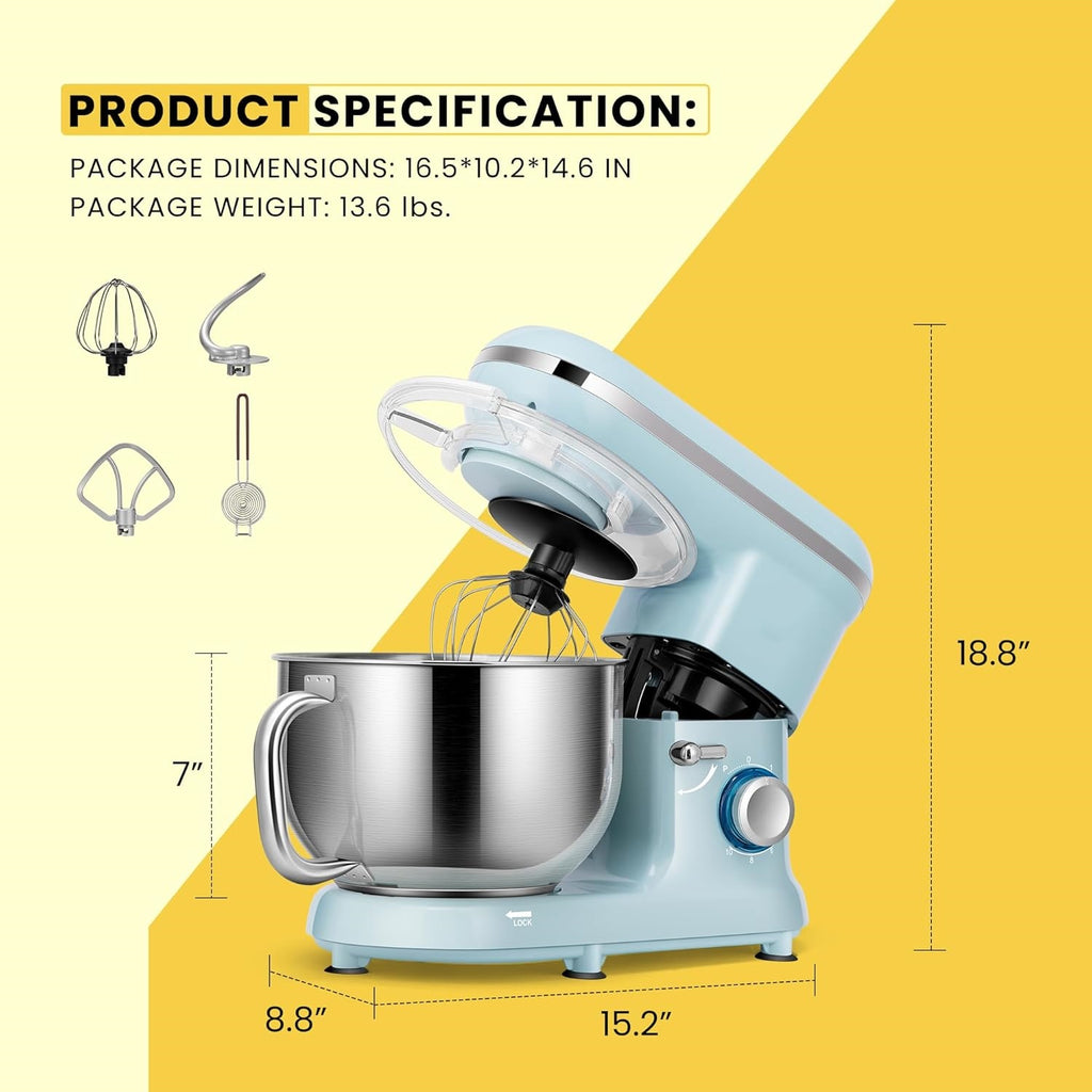 Stand Mixer, 660W 10 Speed 6 Quart Tilt-Head Kitchen Electric Food Mixer with Beater, Dough Hook, Wire Whip and Egg Separator