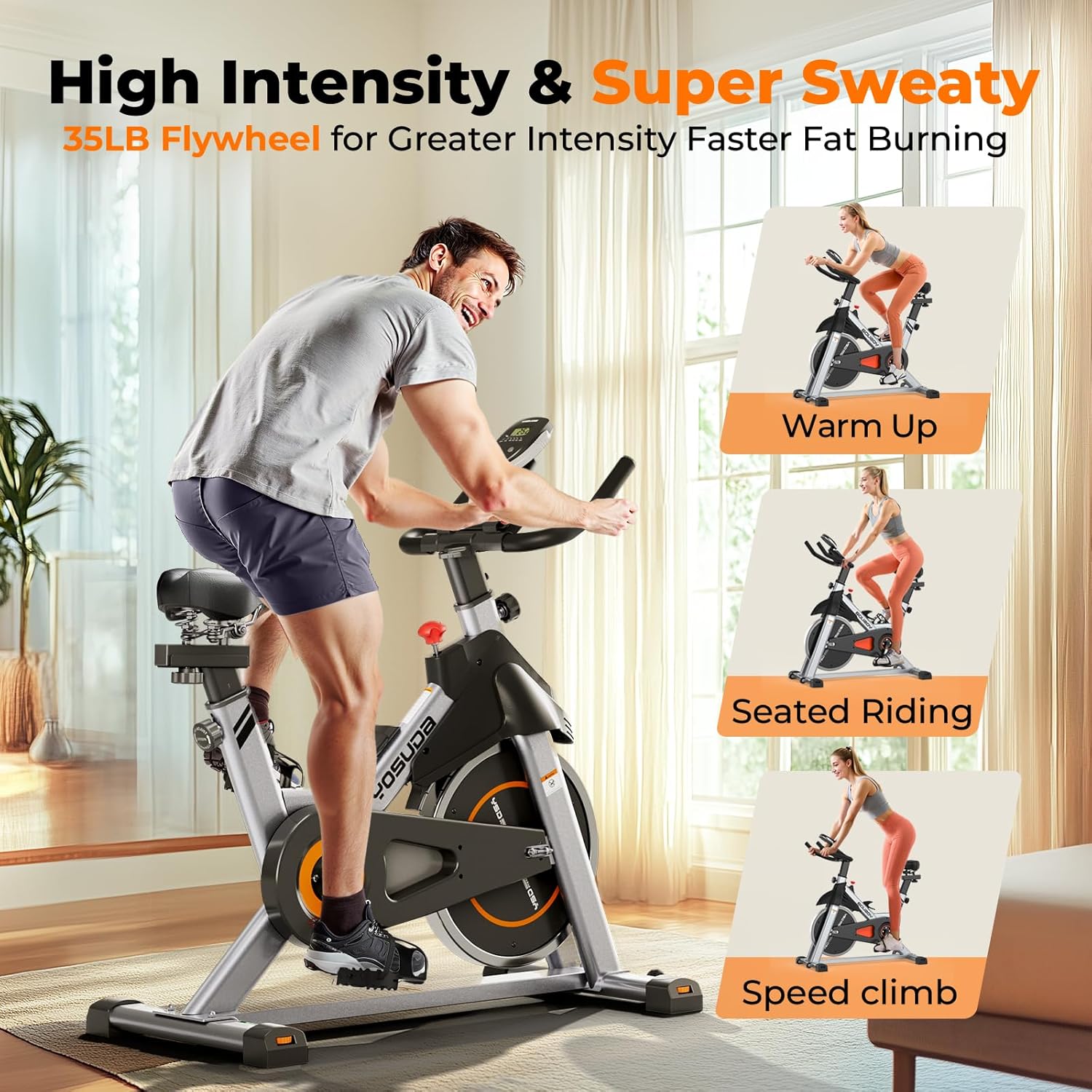 YOSUDA Exercise Bike, Brake Pad Stationary Bike for Home with Exclusive App, Magnetic Indoor Cycling Bike with 300 lb Weight Capacity, Low Noise, Tablet Holder and Fitness Courses for Weight Loss