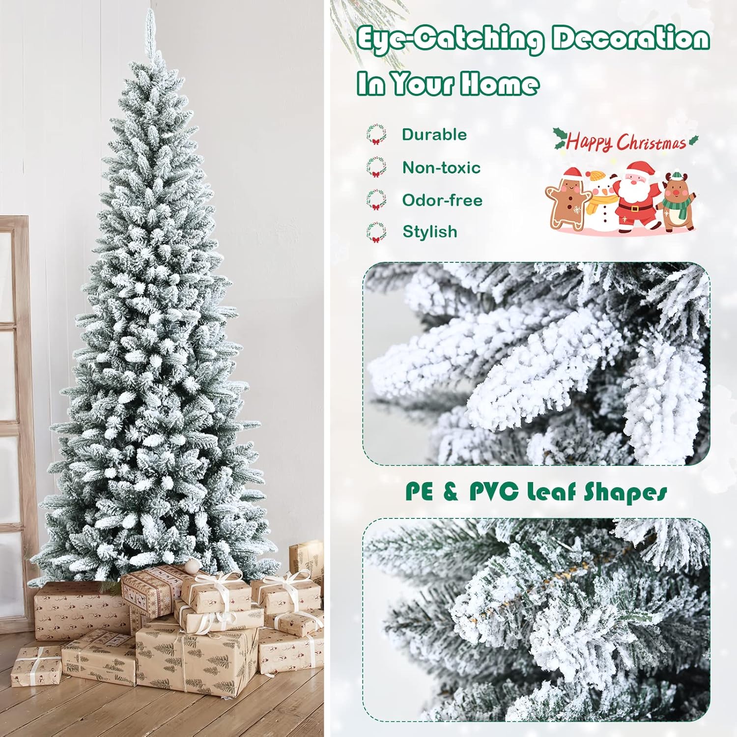 Goplus 7ft Artificial White Christmas Tree Xmas Pine Tree with Solid Metal Legs Perfect for Indoor and Outdoor Holiday Decoration