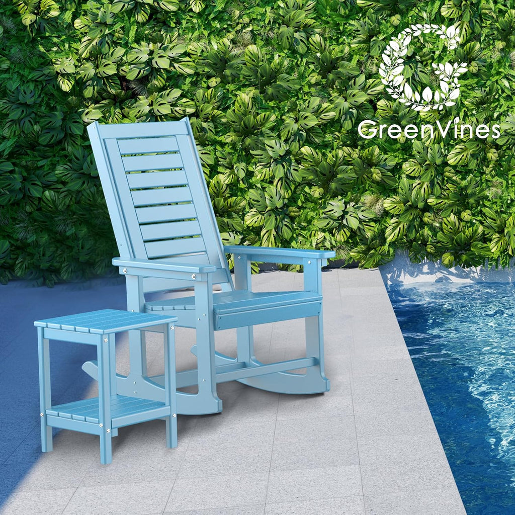 GREENVINES Outdoor Rocking Chairs | Set of 2 | Porch Rocker | HDPE Plastic | Black | Oversized Rockers | High Back | Big & Tall | Ladder Back | for Patio Outside Backyard Balcony Garden