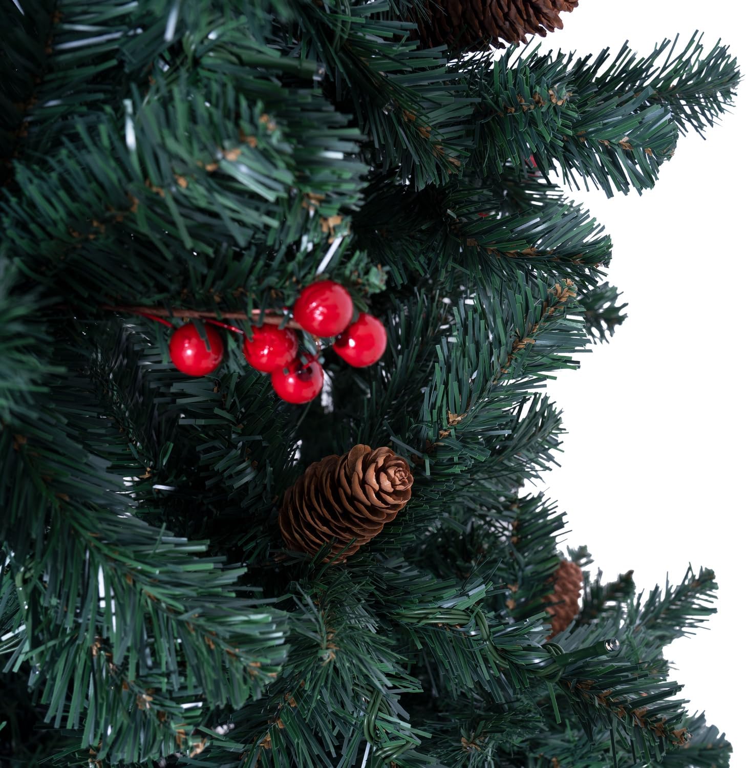Naomi Home 6.5ft Rustic Christmas Tree with Lights, Realistic Classic Prelit with 2595 Branch Tips, 600 Warm Lights and Metal Stand, Aritificial Tree