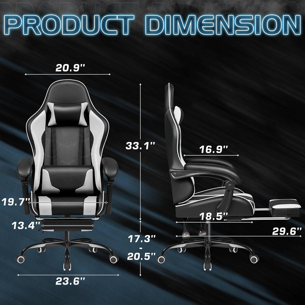 Homall Gaming Chair, Video Game Chair with Footrest and Massage Lumbar Support, Ergonomic Computer Chair Height Adjustable with Swivel Seat and Headrest (Grey)
