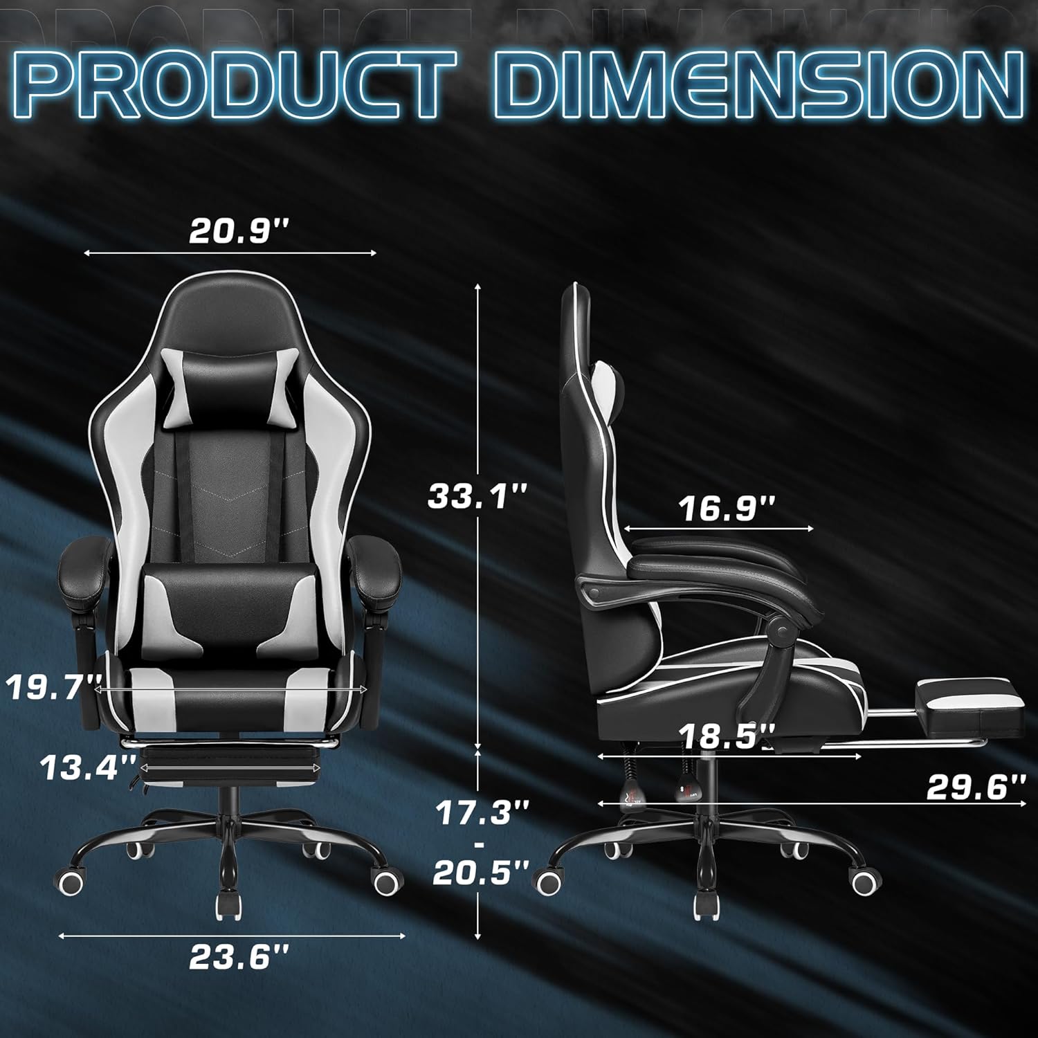Homall Gaming Chair, Video Game Chair with Footrest and Massage Lumbar Support, Ergonomic Computer Chair Height Adjustable with Swivel Seat and Headrest (Grey)