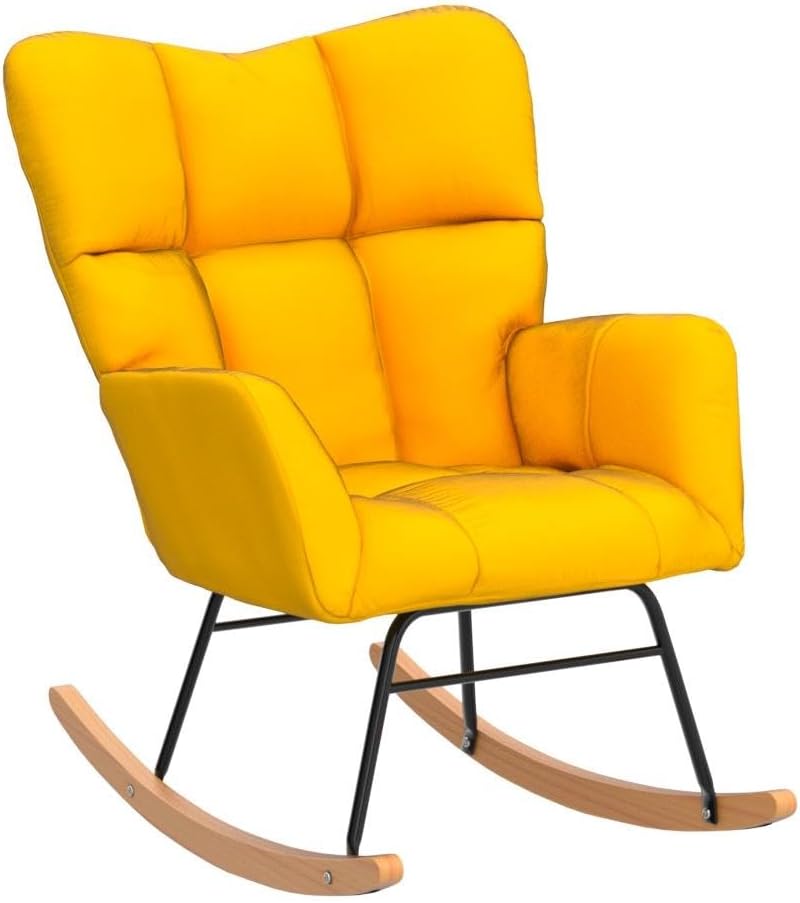 NIOIIKIT Nursery Rocking Chair Teddy Upholstered Glider Rocker Rocking Accent Chair Padded Seat with High Backrest Armchair Comfy Side Chair for Living Room Bedroom Offices (Ivory Teddy)