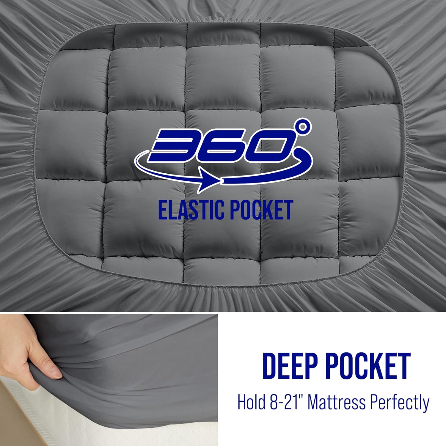 Extra Thick Mattress Topper, Down Alternative Overfill Plush Mattress Pad Cover Topper, Cooling Pillow Top with 8-21Inch Deep Pocket