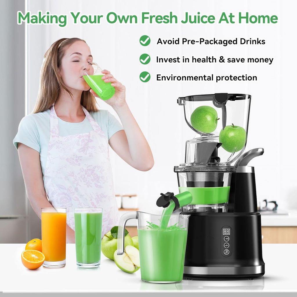 Cold Press Juicer, Juicer Machines with 3.3" Large Feed Chute,Large Capacity,High Juice Yield,Slow Masticating Juicer for Fruits and Vegetables, Self Feeding for Juice Extractor,BPA-Free,Black