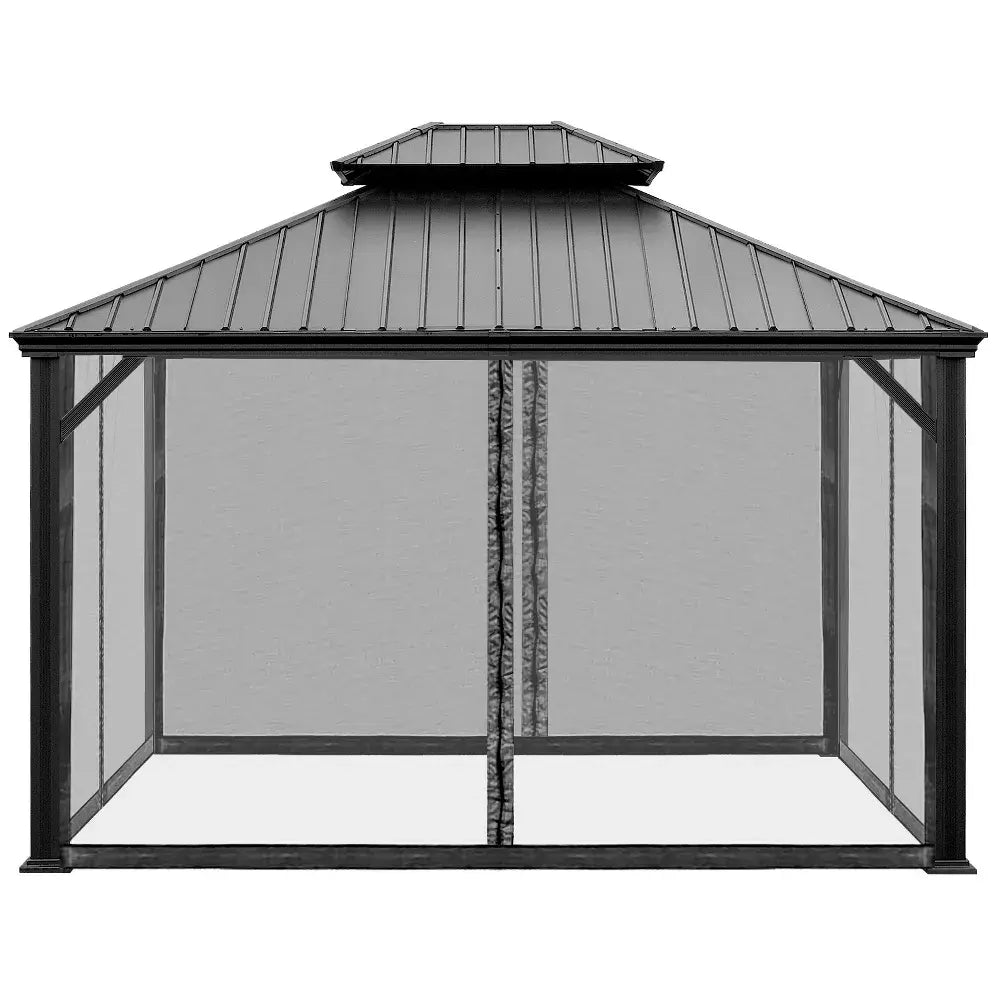 💝Clearance sale✨12’ft x 10’ft Hardtop Gazebo, With Privacy Curtain And Mosquito Net