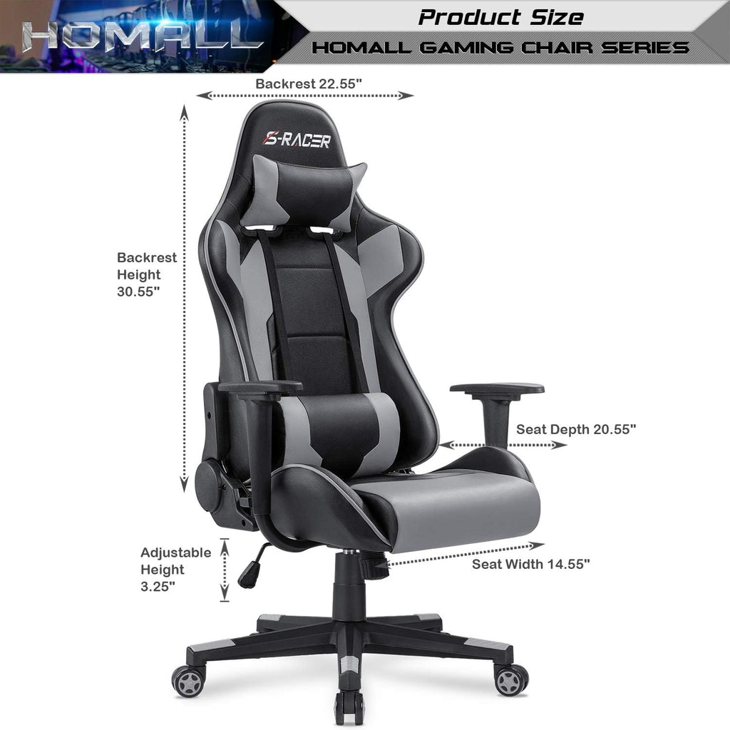 Homall Gaming Chair, Office Chair High Back Computer Chair Leather Desk Chair Racing Executive Ergonomic Adjustable Swivel Task Chair with Headrest and Lumbar Support (Dark Black)
