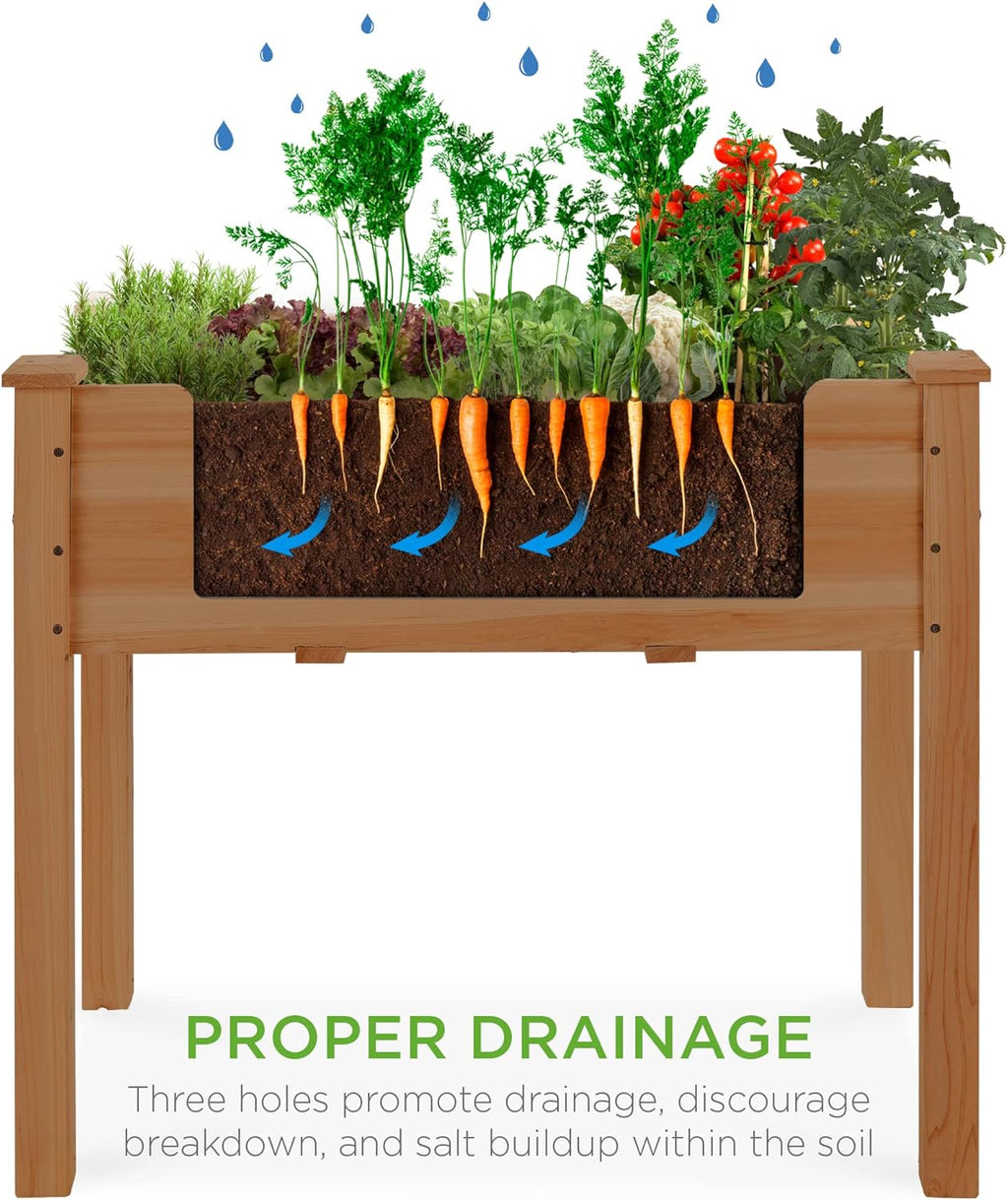 Best Choice Products 72x23x30in Raised Garden Bed, Elevated Wood Planter Box Stand for Backyard, Patio, Balcony w/Divider Panel, 6 Legs, 300lb Capacity - Natural