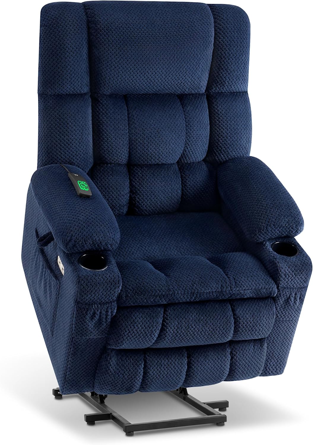 MCombo Dual Motor Power Lift Recliner Chair with Massage and Heat for Elderly People, Infinite Position, USB Ports, Cup Holders, Fabric 7890 (Medium, Yale Blue)