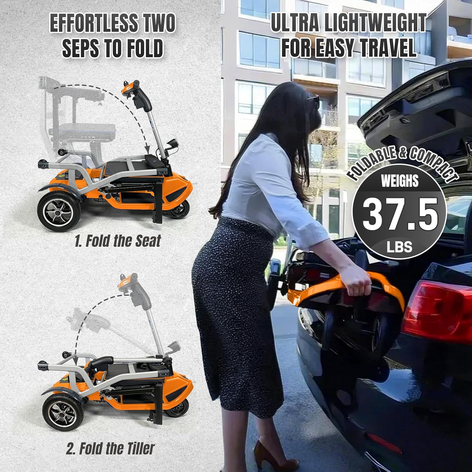 R3b-Mobility Scooters for Seniors Adults Ultra Lightweight Electric Powered Folding 4 Wheel Mobility Scooter with Headlight Cup Holder, Compact & Convenient for Travel Airline Approved, Blue