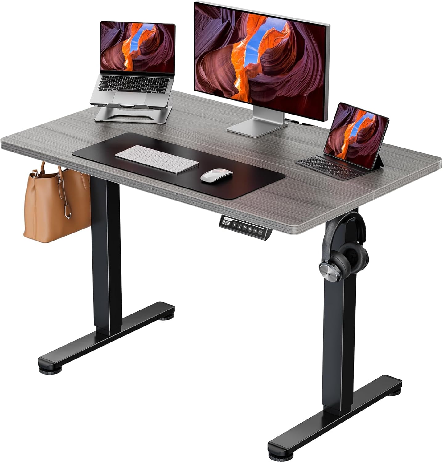 ErGear Height Adjustable Electric Standing Desk, 40 x 24 Inches Sit Stand up Desk, Memory Computer Home Office Desk (Light Vintage Brown)