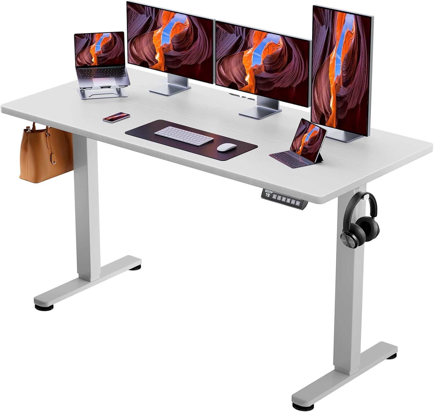 ErGear Height Adjustable Electric Standing Desk, 40 x 24 Inches Sit Stand up Desk, Memory Computer Home Office Desk (Light Vintage Brown)