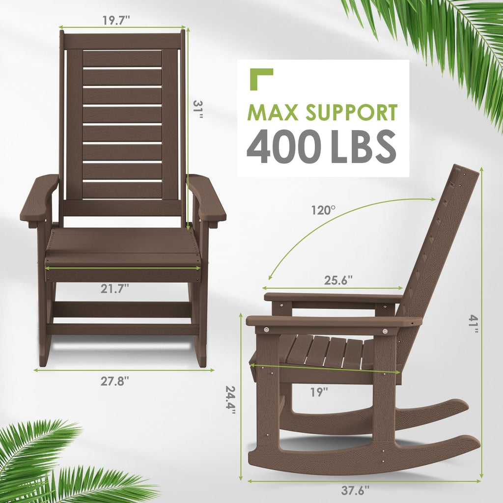 GREENVINES Outdoor Rocking Chairs | Set of 2 | Porch Rocker | HDPE Plastic | Black | Oversized Rockers | High Back | Big & Tall | Ladder Back | for Patio Outside Backyard Balcony Garden