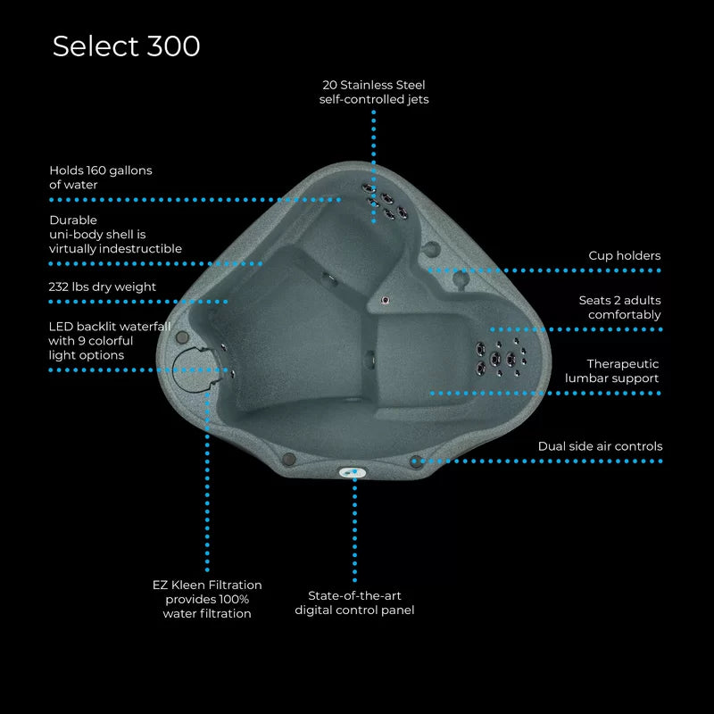 💥Clearance Sale🔥Select AR300 2-Person 20-Jet Oval Plug & Play Hot Tub with LED Waterfall, powered by Jacuzzi Pumps