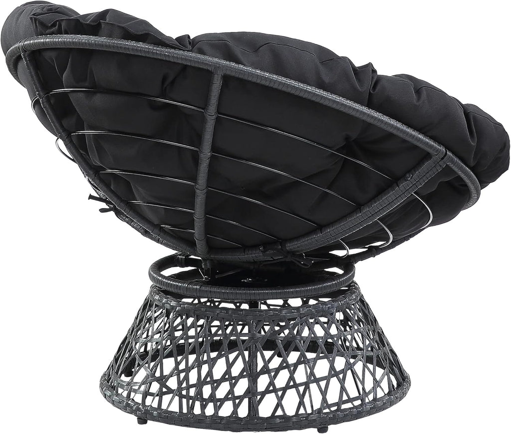 OSP Home Furnishings Wicker Papasan Chair with 360-Degree Swivel, Brown Frame with Brown Cushion