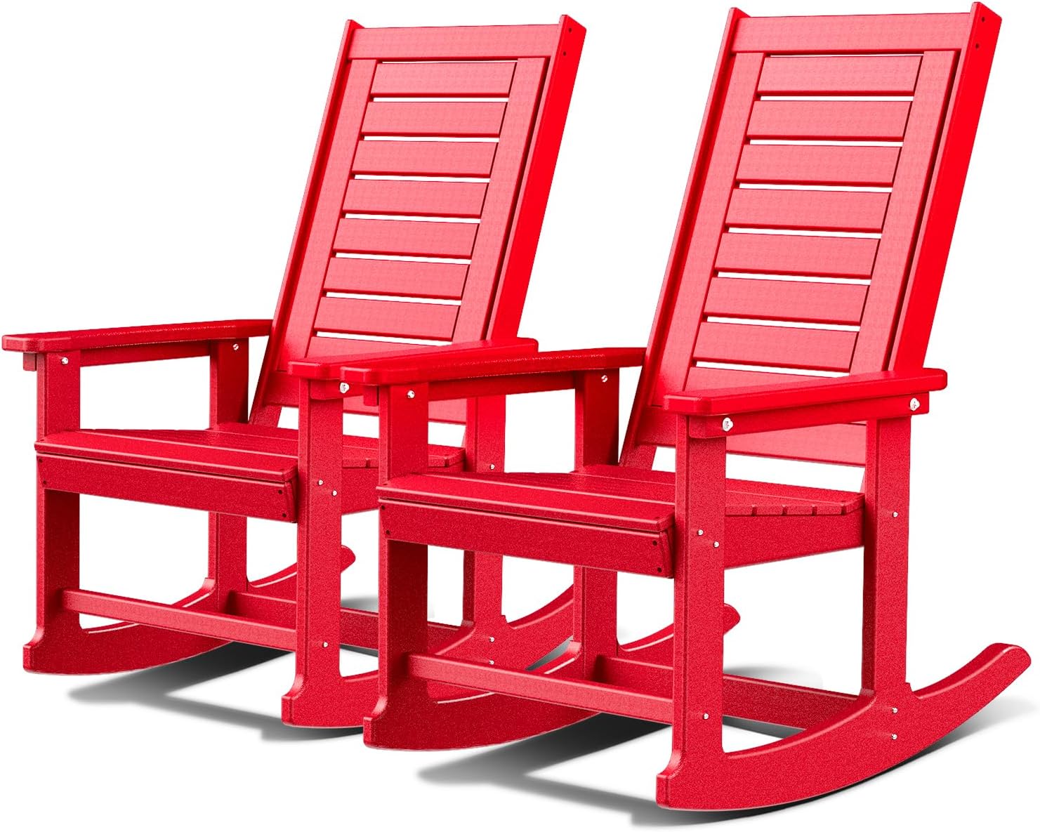 GREENVINES Outdoor Rocking Chairs | Set of 2 | Porch Rocker | HDPE Plastic | Black | Oversized Rockers | High Back | Big & Tall | Ladder Back | for Patio Outside Backyard Balcony Garden