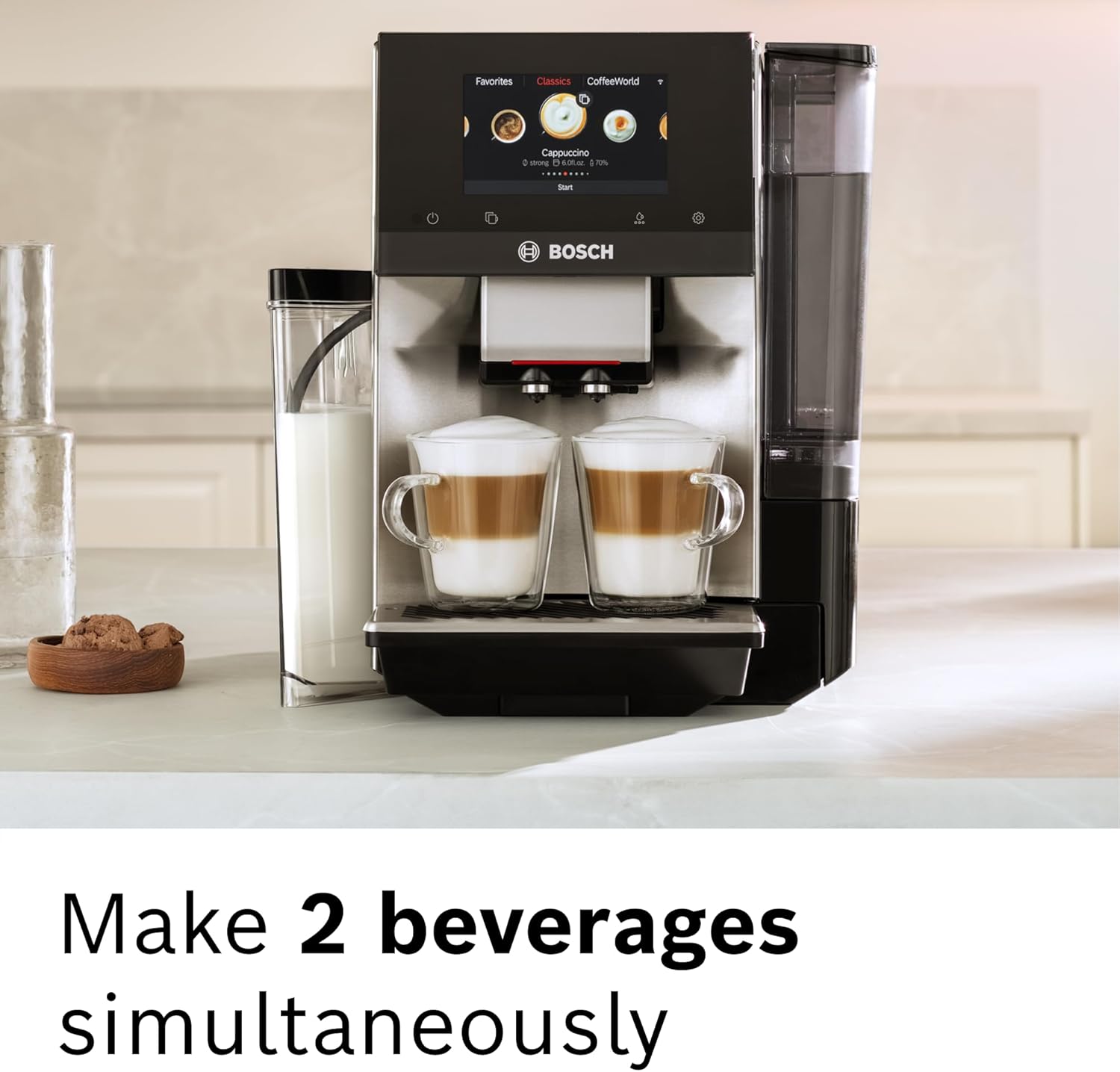 Bosch 800 Series Fully Automatic Espresso and Coffee Machine – 36 Drinks with Coffee World, Cold Brew, Double Cup, Integrated Milk Container, Smart Features, in Silver TQU60307