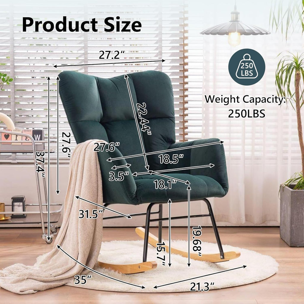 NIOIIKIT Nursery Rocking Chair Teddy Upholstered Glider Rocker Rocking Accent Chair Padded Seat with High Backrest Armchair Comfy Side Chair for Living Room Bedroom Offices (Ivory Teddy)