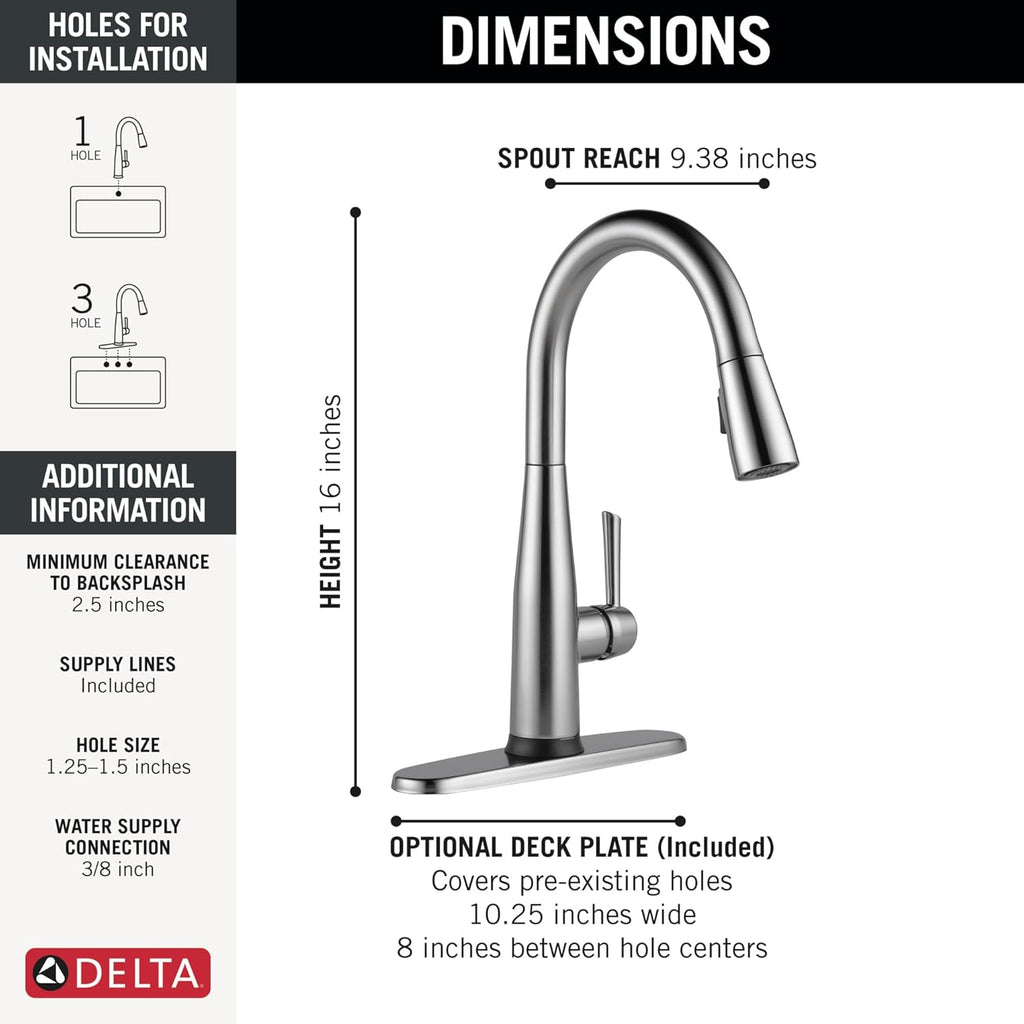 Delta Essa Touchless Kitchen Faucet with Touch Technology, Brushed Nickel Kitchen Sink Faucet with Pull Down Sprayer, Single Hole, Arctic Stainless 9113TL-AR-DST