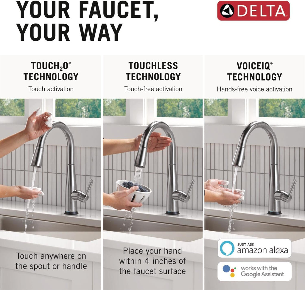 Delta Essa Touchless Kitchen Faucet with Touch Technology, Brushed Nickel Kitchen Sink Faucet with Pull Down Sprayer, Single Hole, Arctic Stainless 9113TL-AR-DST