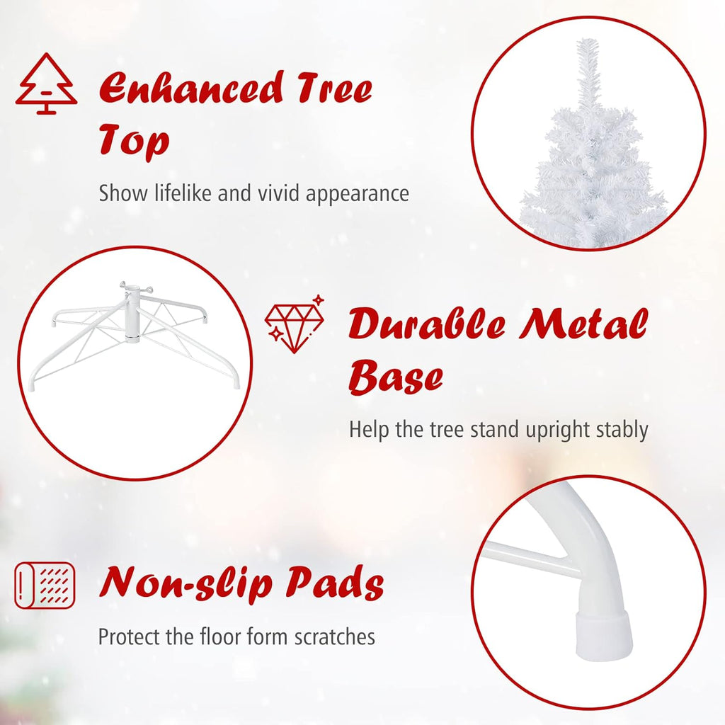 Goplus 7ft Artificial White Christmas Tree Xmas Pine Tree with Solid Metal Legs Perfect for Indoor and Outdoor Holiday Decoration