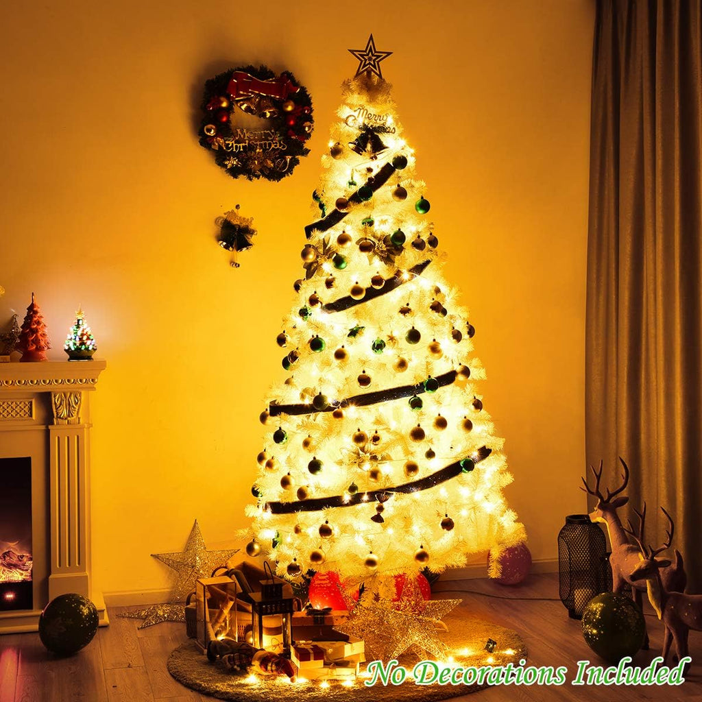 Goplus 7ft Artificial White Christmas Tree Xmas Pine Tree with Solid Metal Legs Perfect for Indoor and Outdoor Holiday Decoration