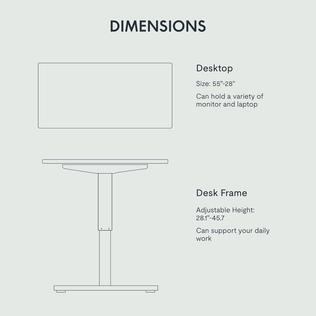 FLEXISPOT EN1 One-Piece Standing Desk 55 x 28 Inch Electric Adjustable Height Desk for Home Office and Computer Workstation (White Frame + 55" Maple Top, 2 Packages)