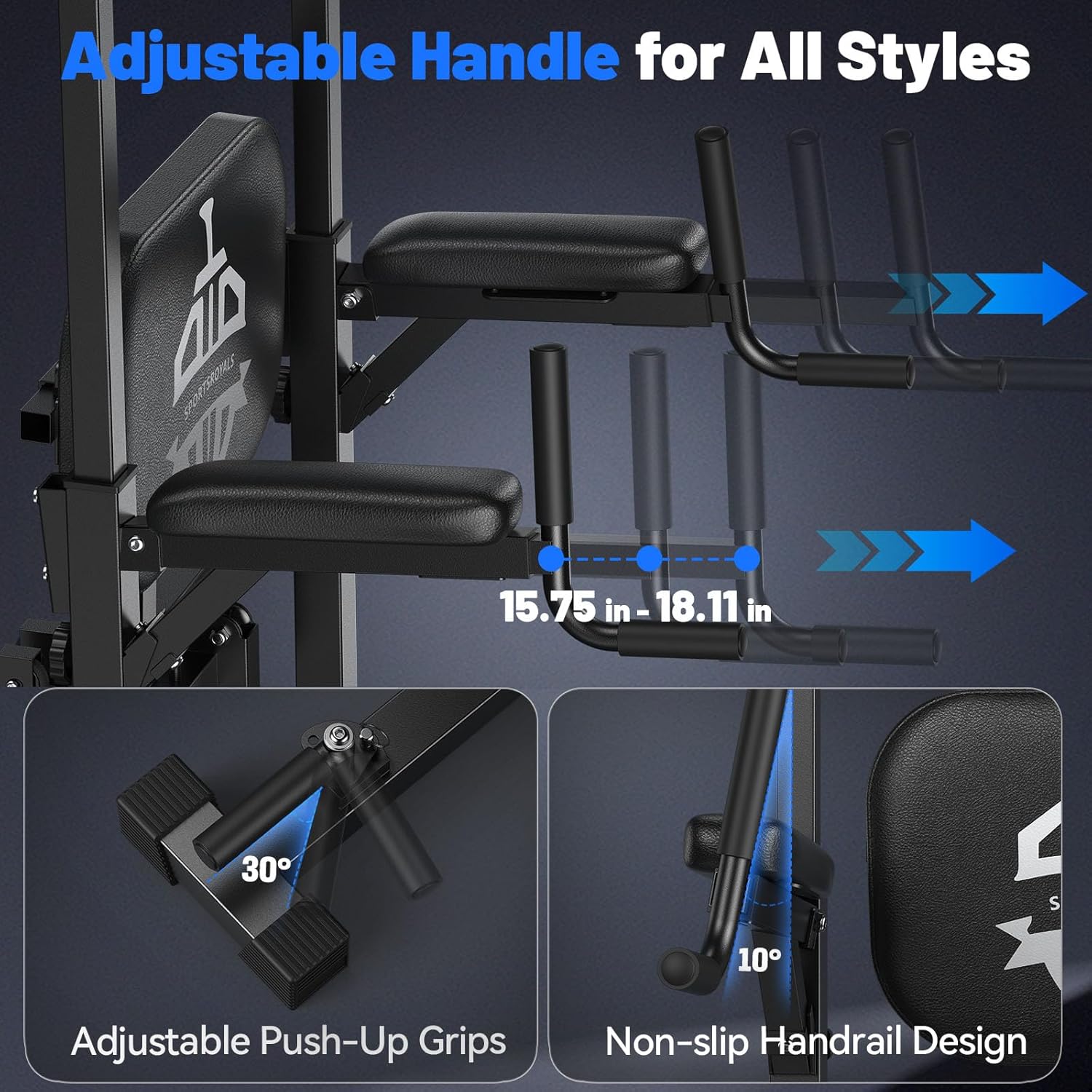 Sportsroyals Pull Up Bar Dip Station Power Tower Assistive Trainer Multi-Function Home Gym Strength Training Fitness Equipment 450LBS