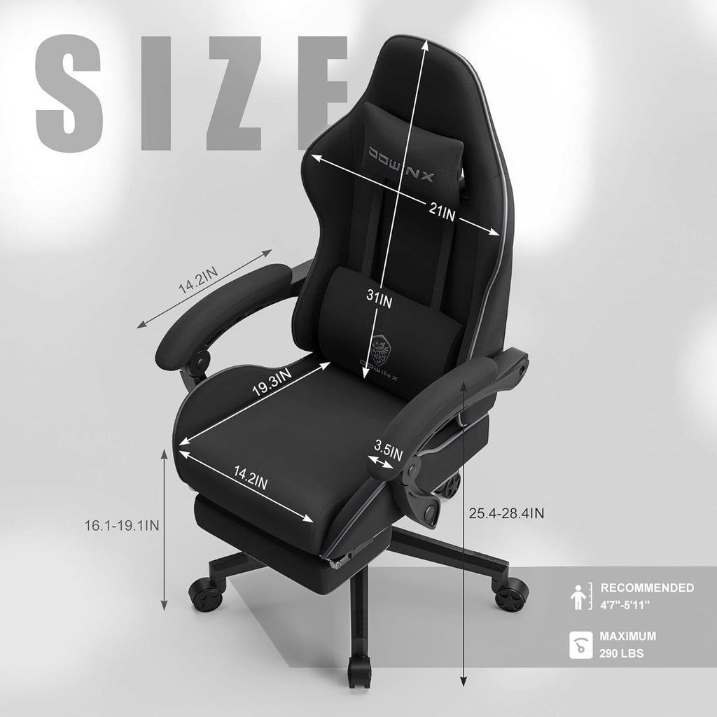 Dowinx Gaming Chair Fabric with Pocket Spring Cushion, Massage Game Chair Cloth with Headrest, Ergonomic Computer Chair with Footrest 290LBS, Blue and Grey