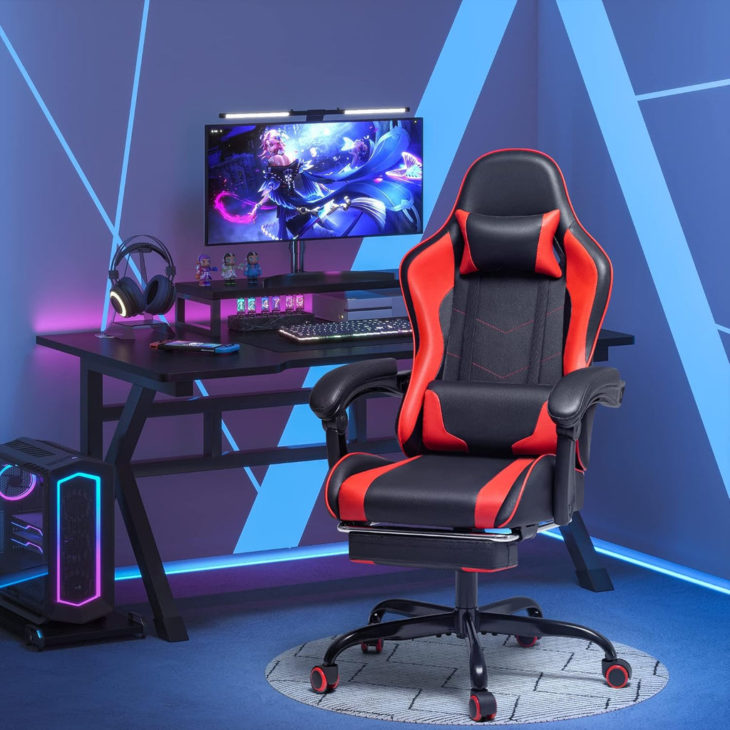 Homall Gaming Chair, Video Game Chair with Footrest and Massage Lumbar Support, Ergonomic Computer Chair Height Adjustable with Swivel Seat and Headrest (Grey)