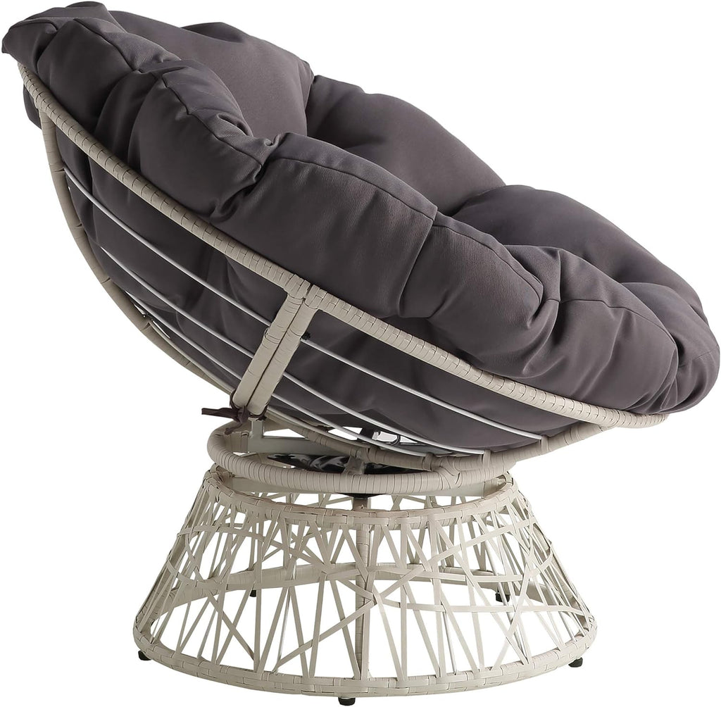 OSP Home Furnishings Wicker Papasan Chair with 360-Degree Swivel, Brown Frame with Brown Cushion