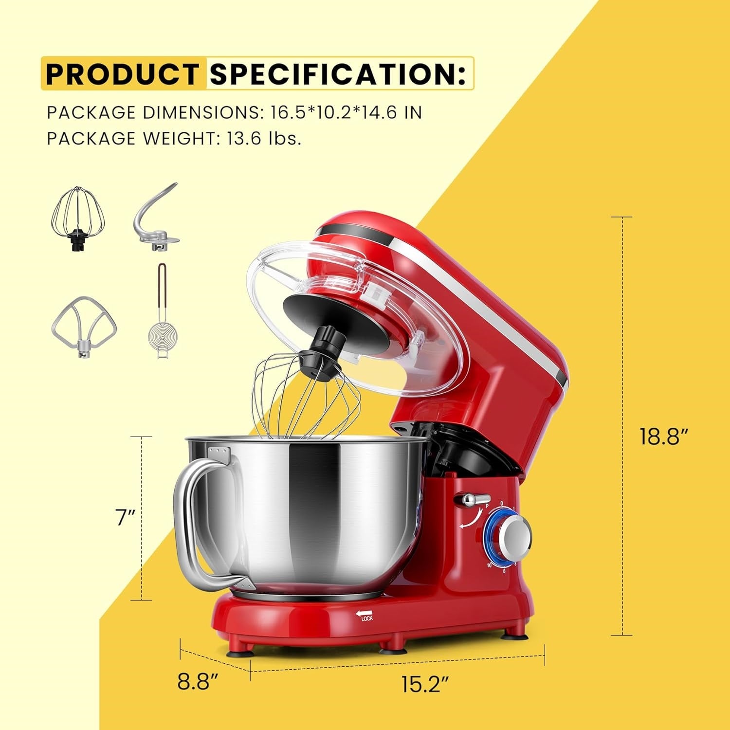 Stand Mixer, 660W 10 Speed 6 Quart Tilt-Head Kitchen Electric Food Mixer with Beater, Dough Hook, Wire Whip and Egg Separator