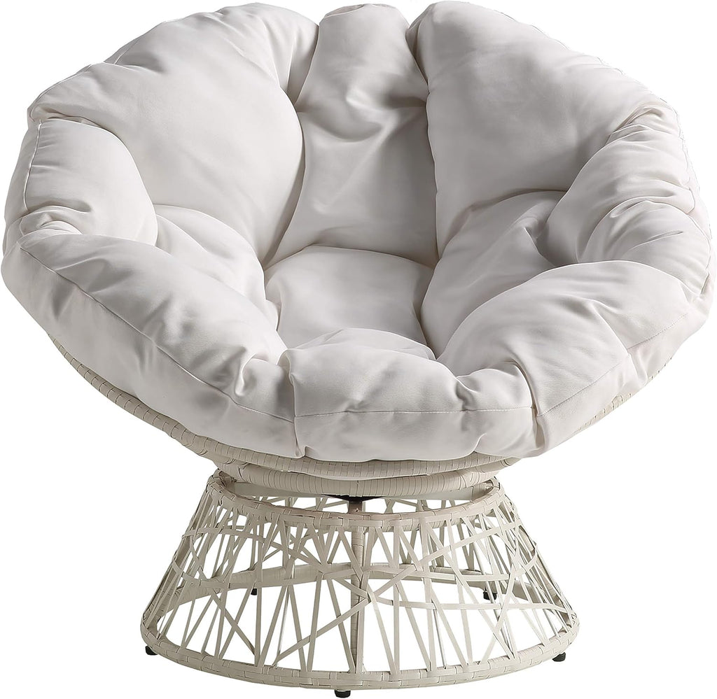 OSP Home Furnishings Wicker Papasan Chair with 360-Degree Swivel, Brown Frame with Brown Cushion