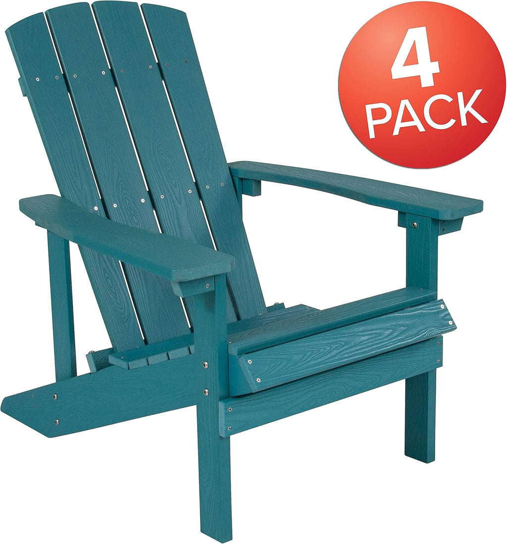 Flash Furniture Charlestown Commercial Grade Indoor/Outdoor Adirondack Chair, Weather Resistant Durable Poly Resin Deck and Patio Seating, Green