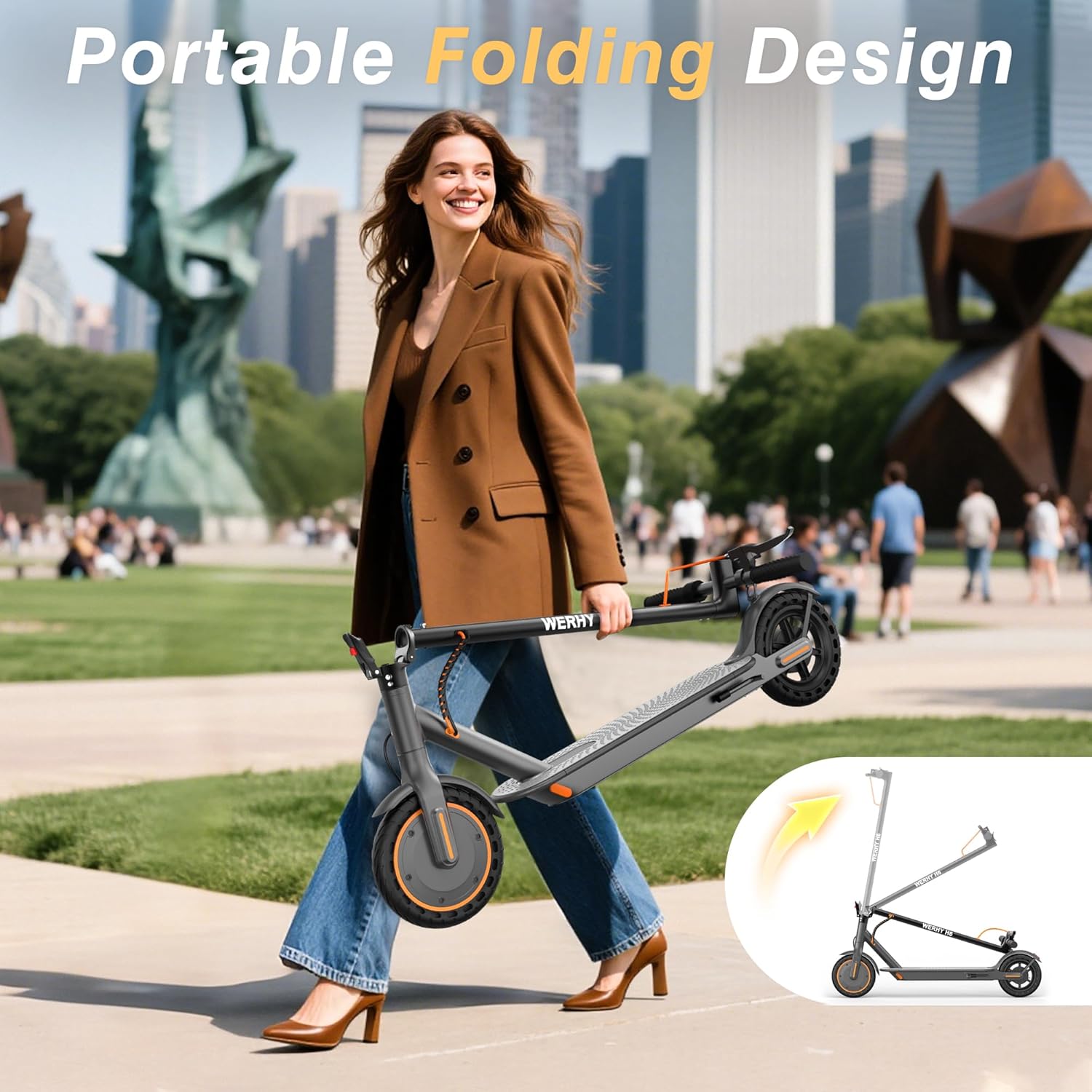WERHY Electric Scooter, 350W/500W Motor, Top Speed 19/22 mph, Max 16/23/28Miles Ranges, Foldable E Scooter for Adults