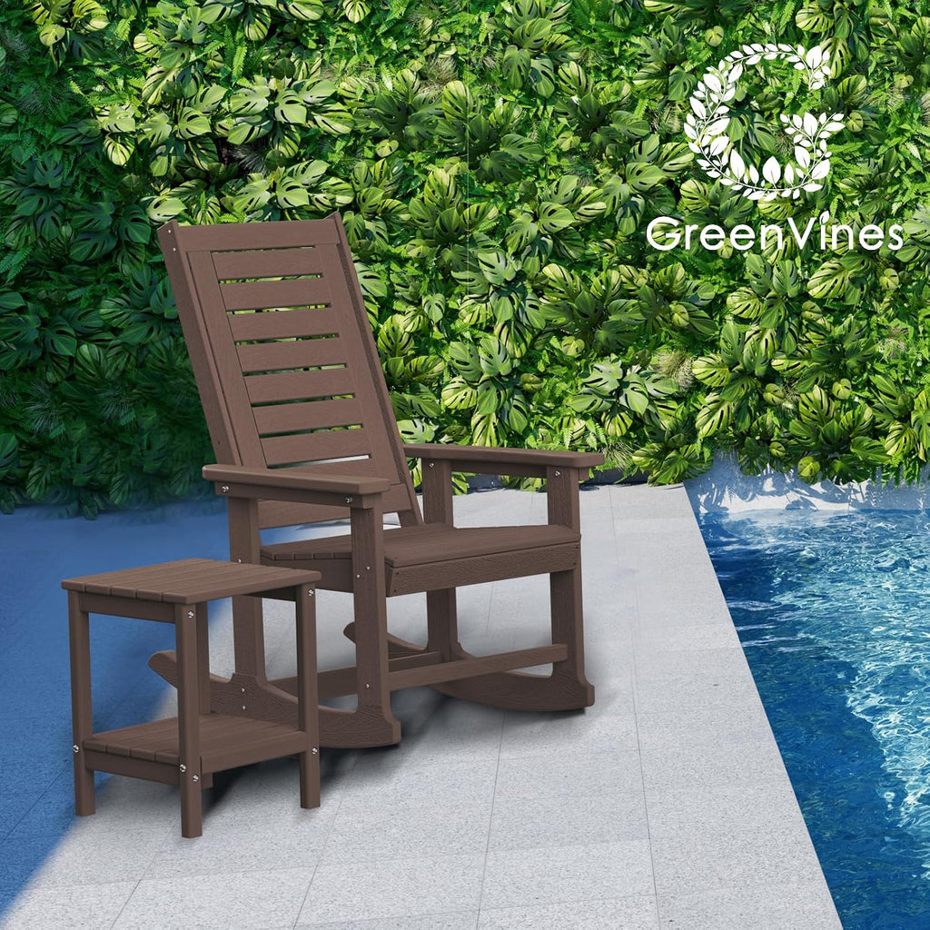 GREENVINES Outdoor Rocking Chairs | Set of 2 | Porch Rocker | HDPE Plastic | Black | Oversized Rockers | High Back | Big & Tall | Ladder Back | for Patio Outside Backyard Balcony Garden
