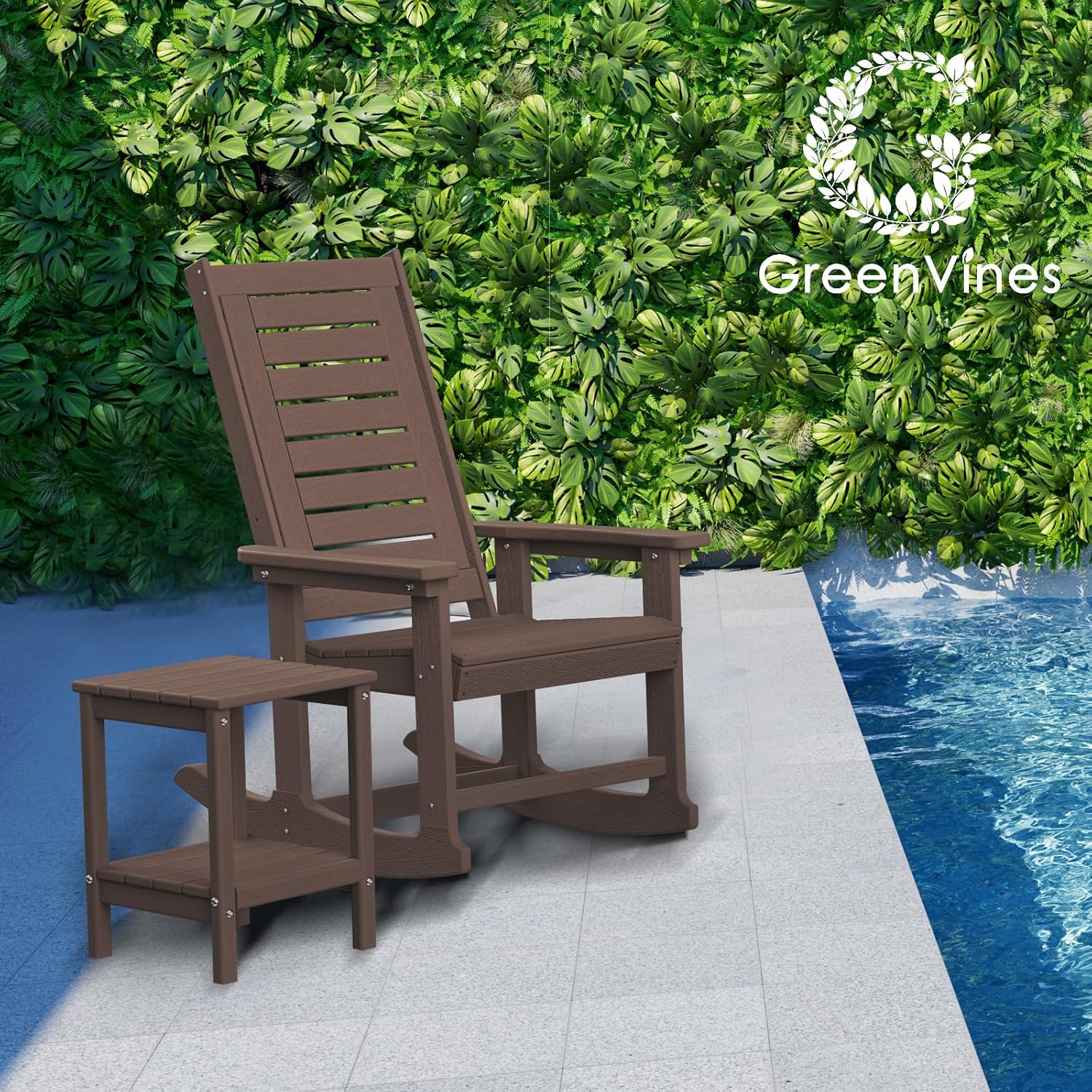 GREENVINES Outdoor Rocking Chairs | Set of 2 | Porch Rocker | HDPE Plastic | Black | Oversized Rockers | High Back | Big & Tall | Ladder Back | for Patio Outside Backyard Balcony Garden