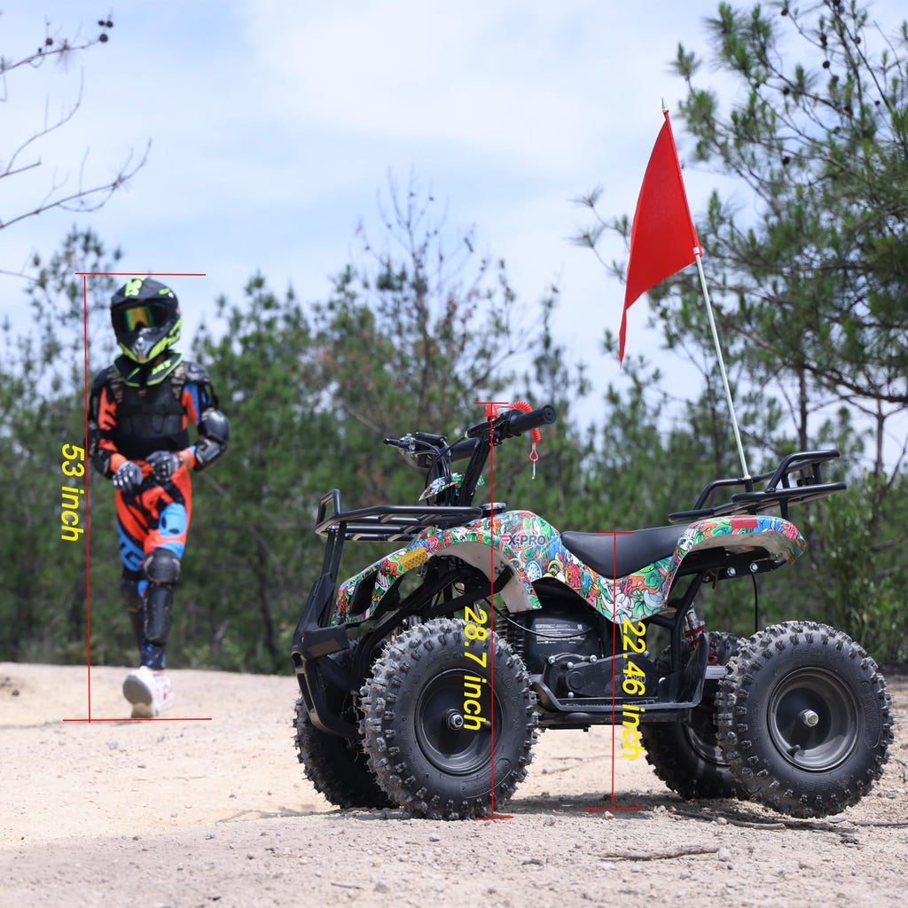 X-PRO Gas ATV 4 Wheelers 40cc ATV Quads Quad with Front and Rear Disc Brake for Kids (Pink Camo)
