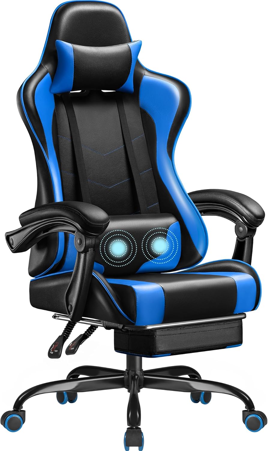 Homall Gaming Chair, Video Game Chair with Footrest and Massage Lumbar Support, Ergonomic Computer Chair Height Adjustable with Swivel Seat and Headrest (Grey)