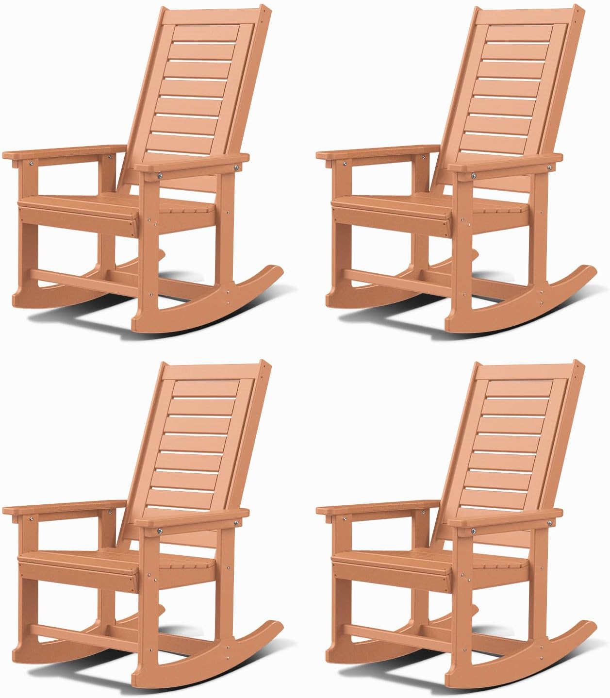 GREENVINES Outdoor Rocking Chairs | Set of 2 | Porch Rocker | HDPE Plastic | Black | Oversized Rockers | High Back | Big & Tall | Ladder Back | for Patio Outside Backyard Balcony Garden