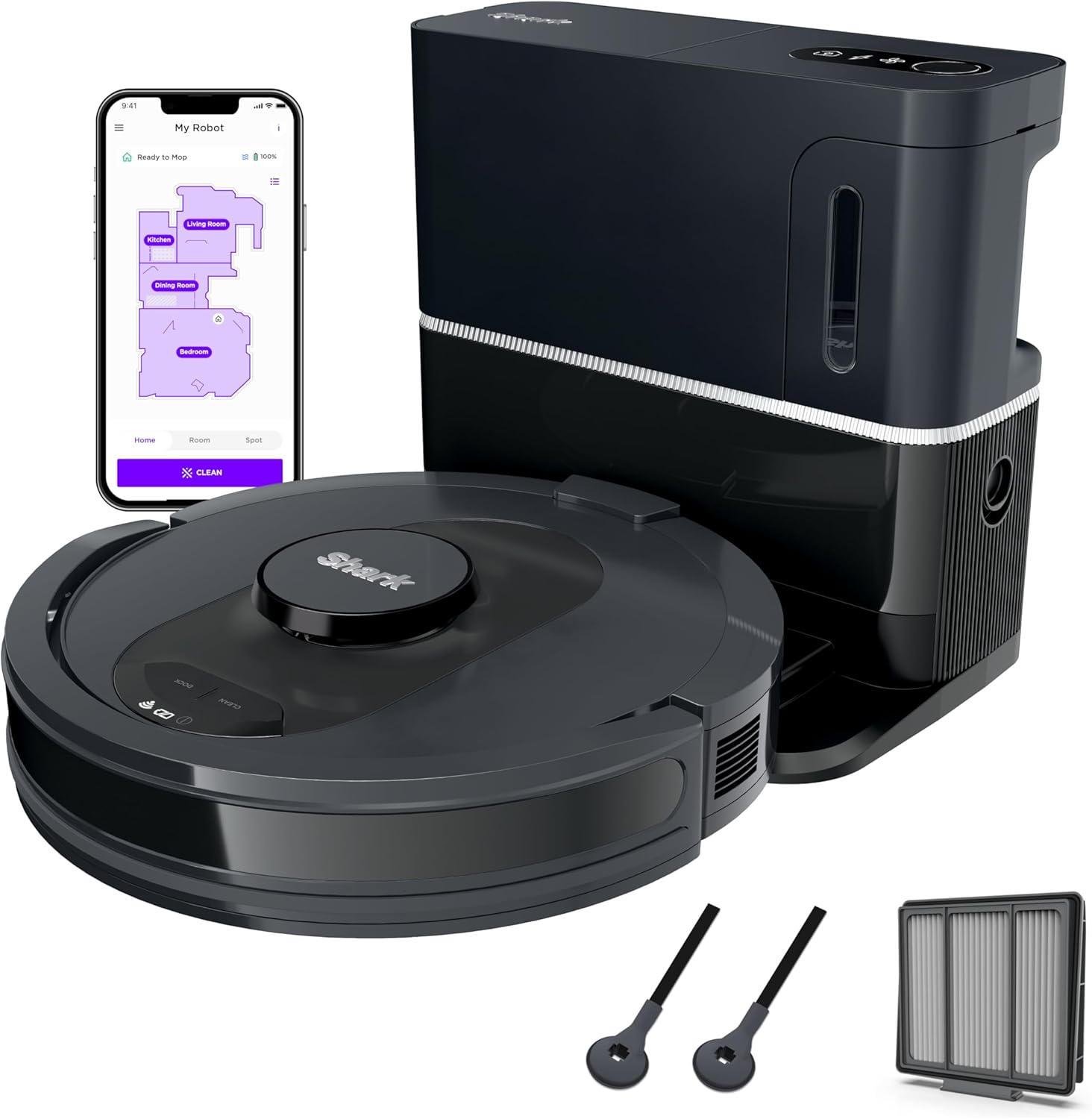 Shark AI Ultra Voice Control Robot Vacuum with Matrix Clean Navigation, Home Mapping, 60-Day Capacity, XL Self-Empty Base for Homes with Pets, Carpet & Hard Floors, Cool Grey
